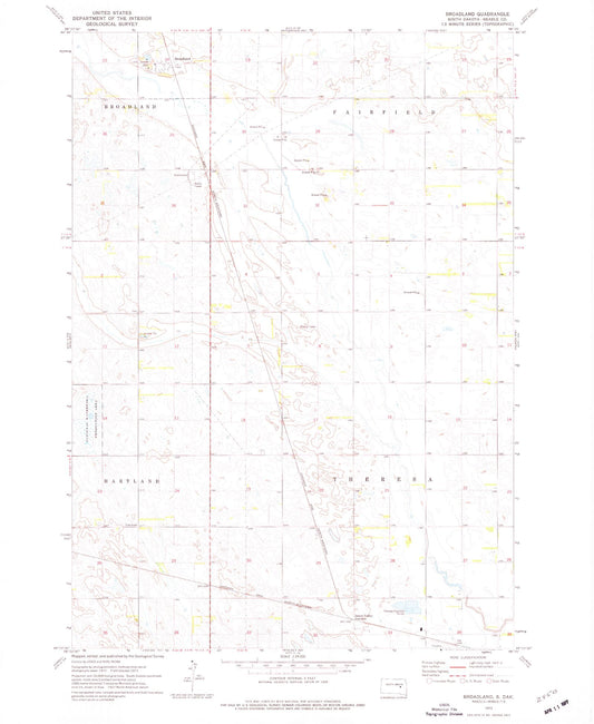 Classic USGS Broadland South Dakota 7.5'x7.5' Topo Map Image