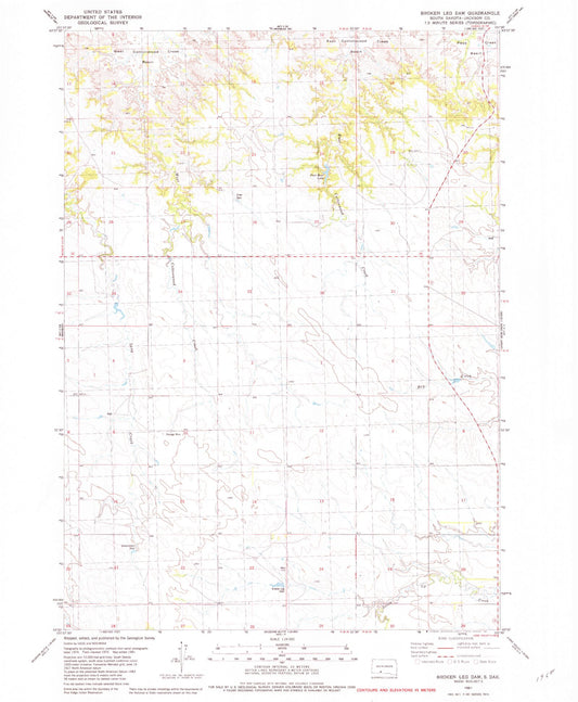 Classic USGS Broken Leg Dam South Dakota 7.5'x7.5' Topo Map Image