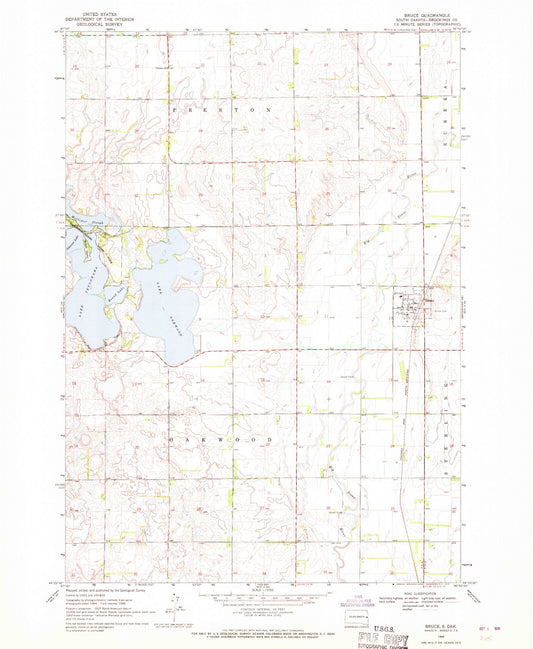 Classic USGS Bruce South Dakota 7.5'x7.5' Topo Map Image