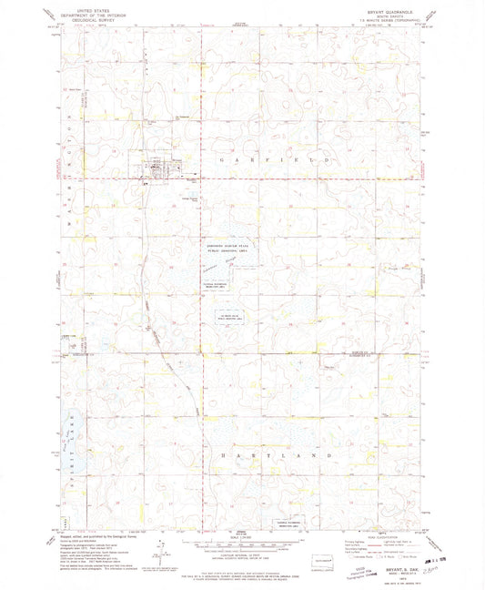 Classic USGS Bryant South Dakota 7.5'x7.5' Topo Map Image