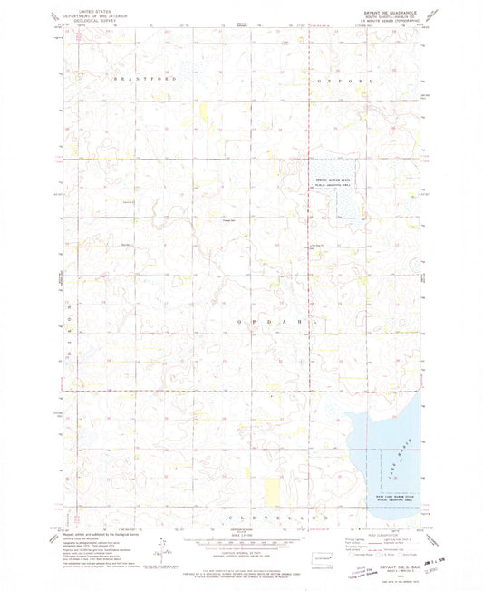 Classic USGS Bryant NE South Dakota 7.5'x7.5' Topo Map Image