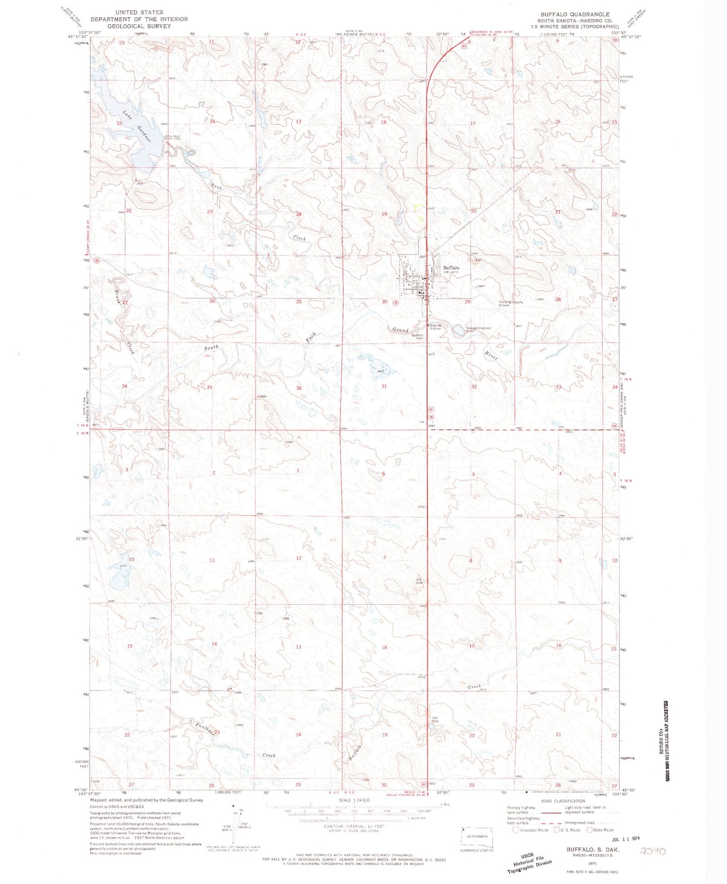 Classic USGS Buffalo South Dakota 7.5'x7.5' Topo Map Image