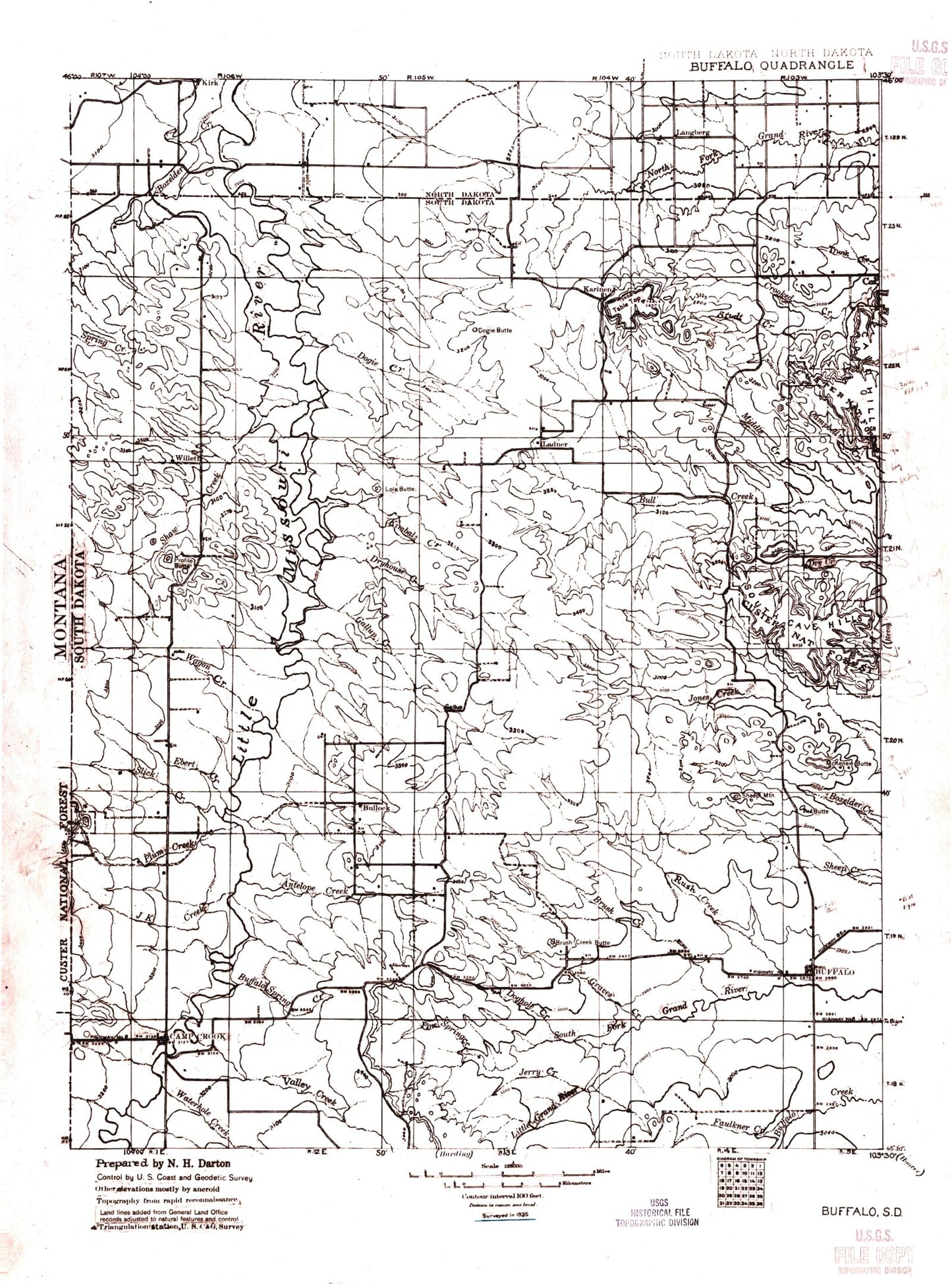 Historic 1935 Ashcroft South Dakota 30'x30' Topo Map Image