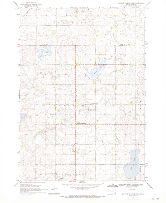Classic USGS Buffalo Trading Post South Dakota 7.5'x7.5' Topo Map Image