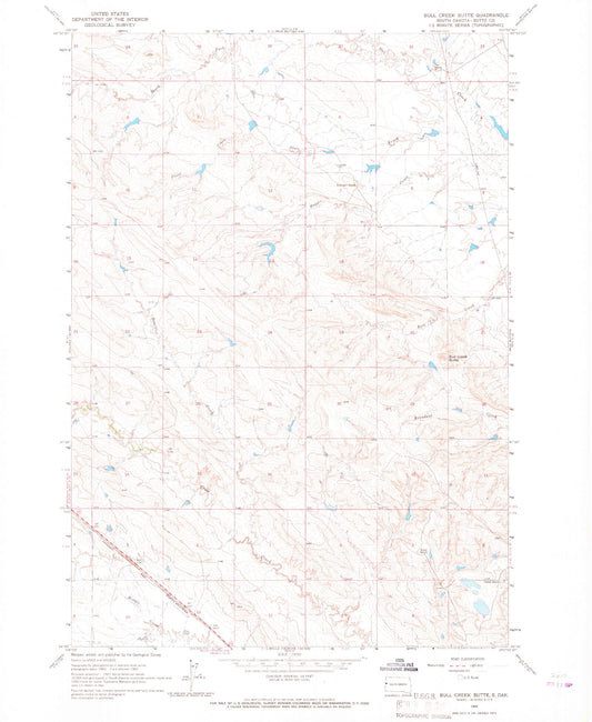 Classic USGS Bull Creek Butte South Dakota 7.5'x7.5' Topo Map Image