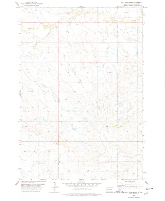 Classic USGS Bull Run Creek South Dakota 7.5'x7.5' Topo Map Image