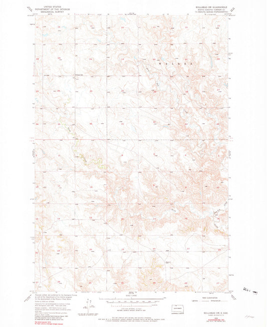 Classic USGS Bullhead SW South Dakota 7.5'x7.5' Topo Map Image