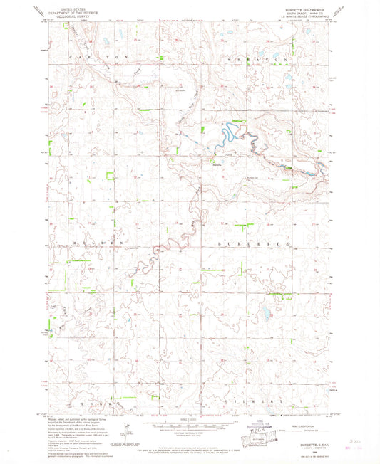 Classic USGS Burdette South Dakota 7.5'x7.5' Topo Map Image
