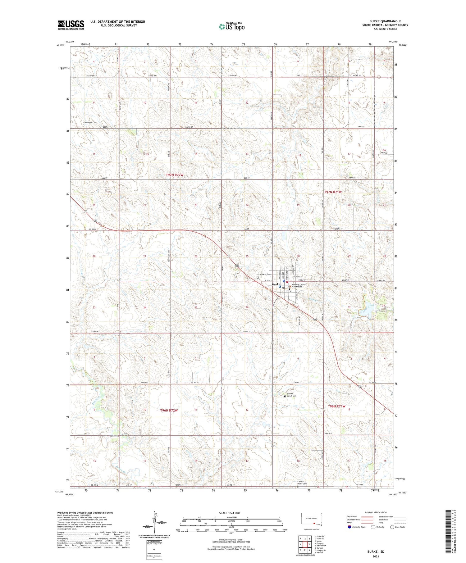 Burke South Dakota US Topo Map Image