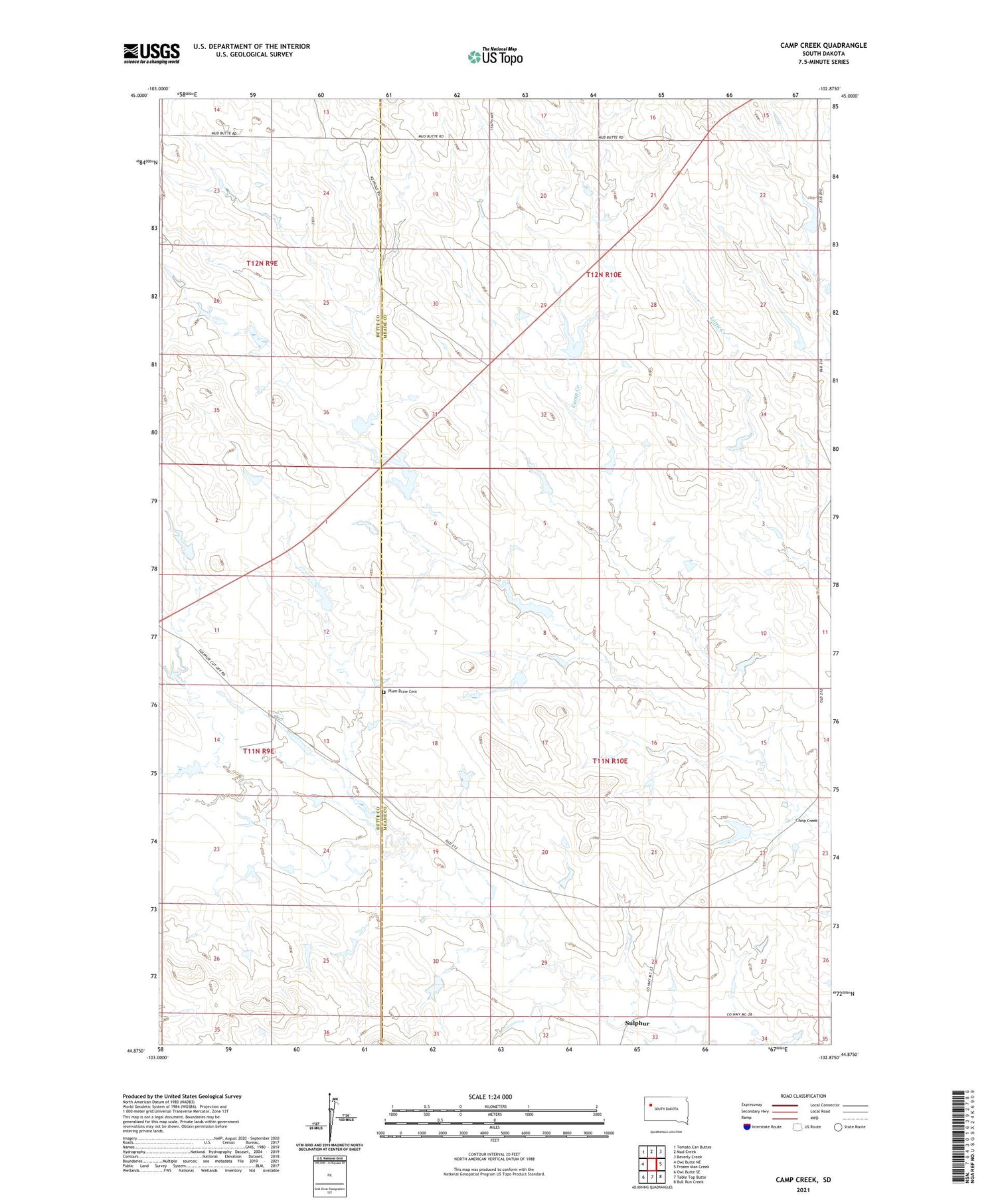 Camp Creek South Dakota US Topo Map Image