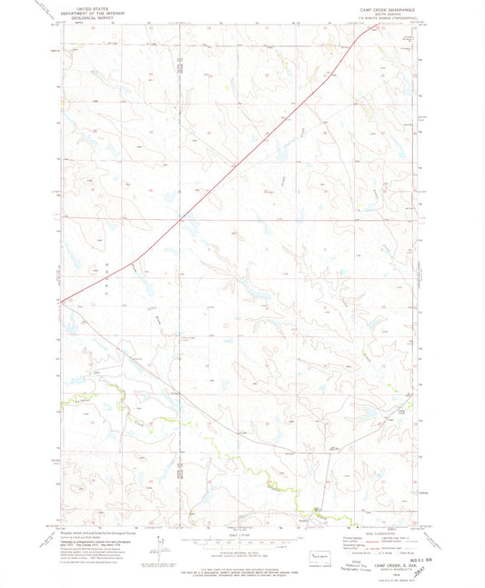 Classic USGS Camp Creek South Dakota 7.5'x7.5' Topo Map Image