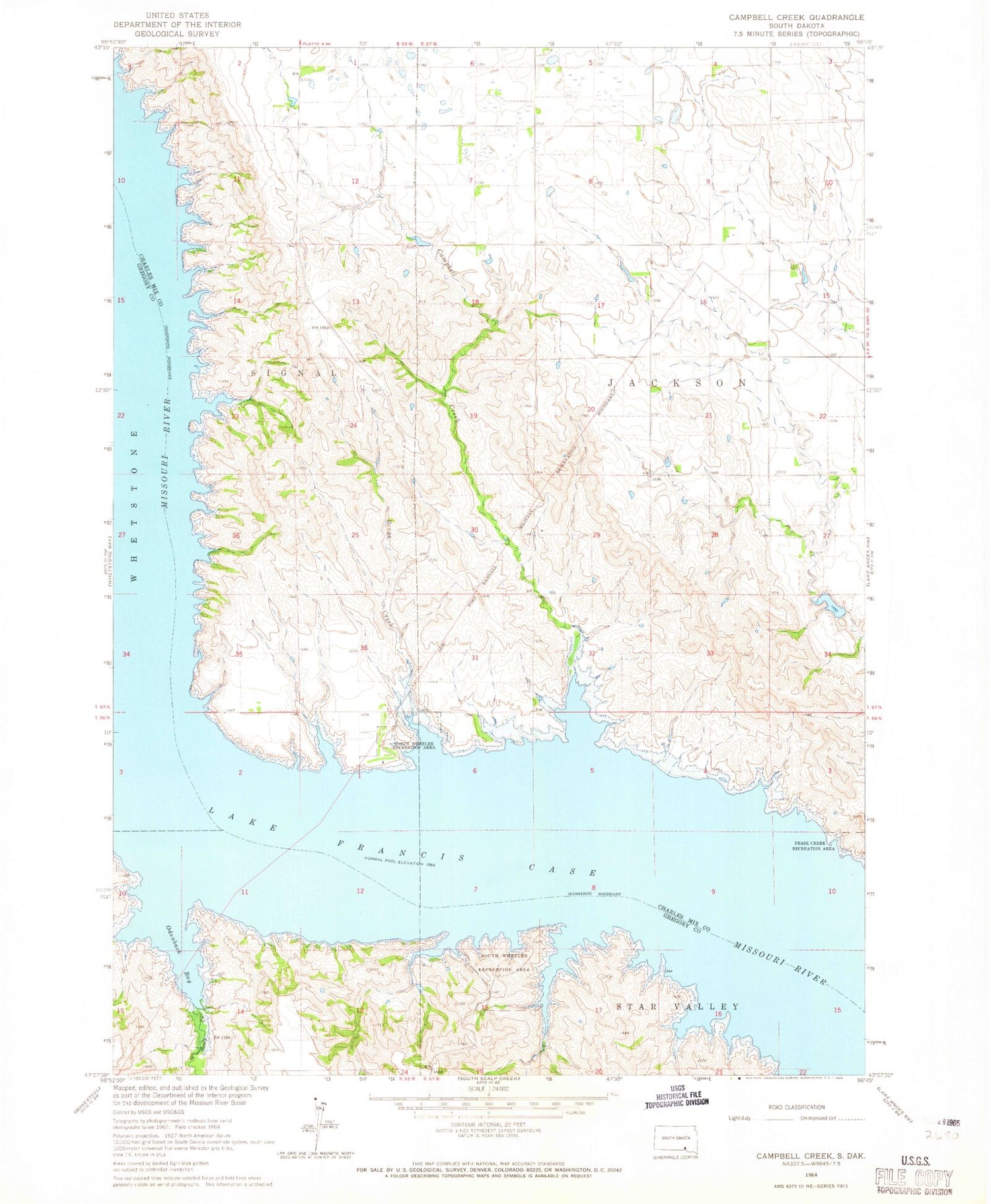 Classic USGS Campbell Creek South Dakota 7.5'x7.5' Topo Map Image
