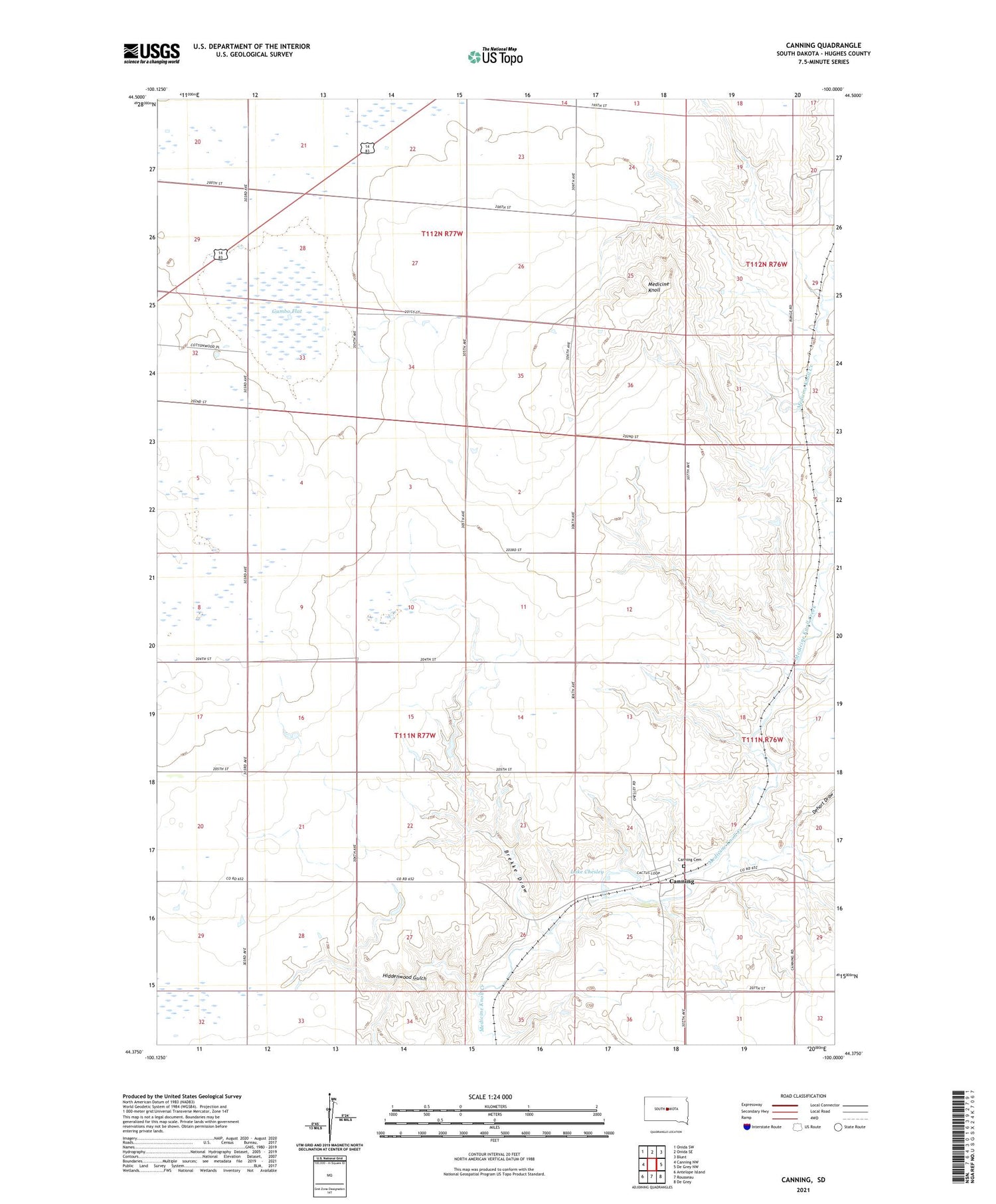 Canning South Dakota US Topo Map Image