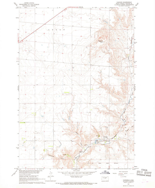 Classic USGS Canning South Dakota 7.5'x7.5' Topo Map Image