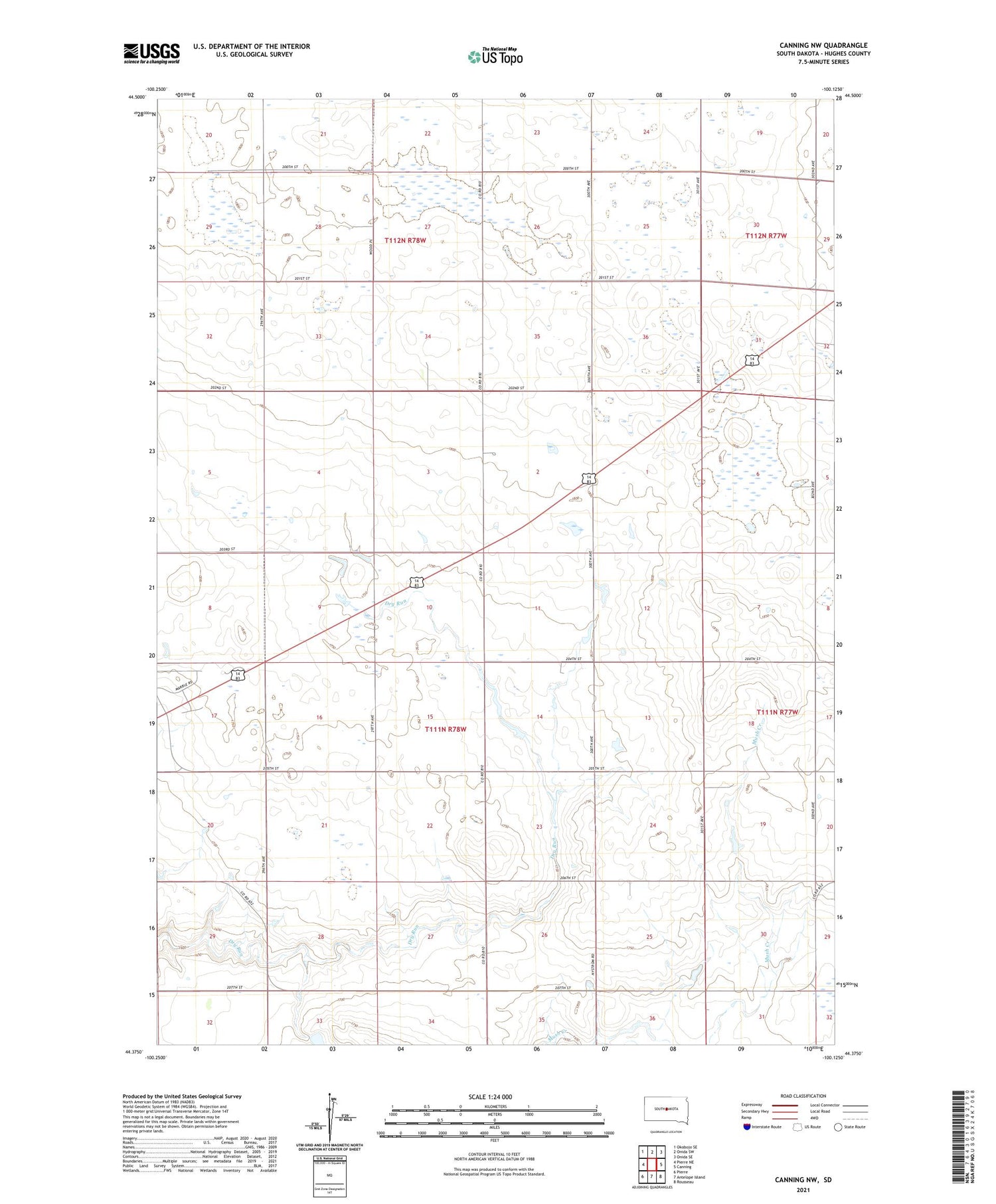 Canning NW South Dakota US Topo Map Image