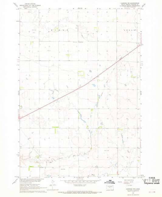 Classic USGS Canning NW South Dakota 7.5'x7.5' Topo Map Image