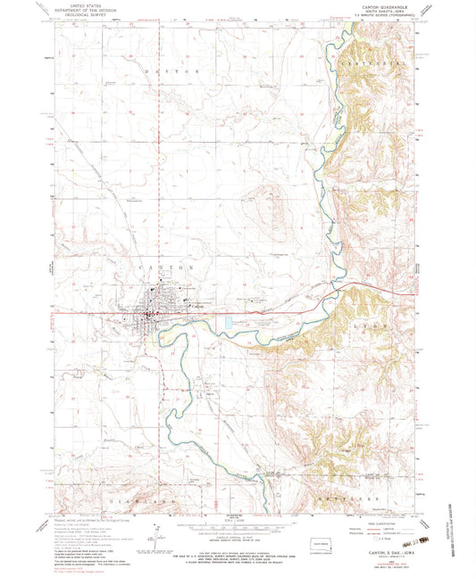 Classic USGS Canton South Dakota 7.5'x7.5' Topo Map Image