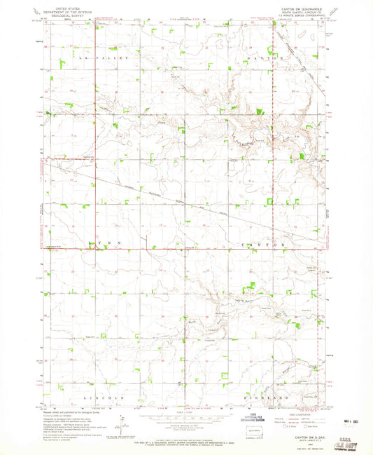 Classic USGS Canton SW South Dakota 7.5'x7.5' Topo Map Image