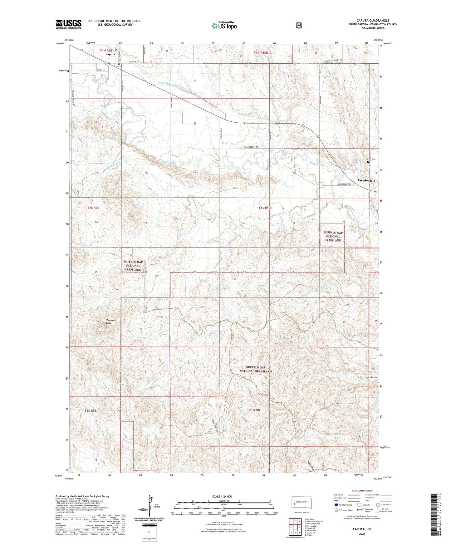 Caputa South Dakota US Topo Map Image
