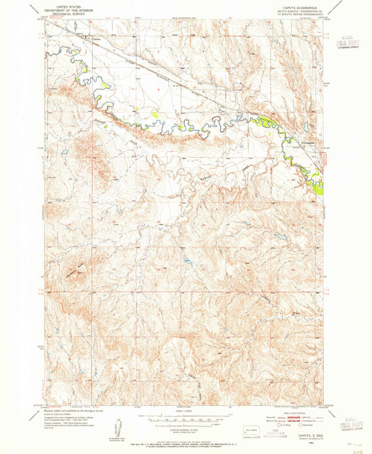 Classic USGS Caputa South Dakota 7.5'x7.5' Topo Map Image