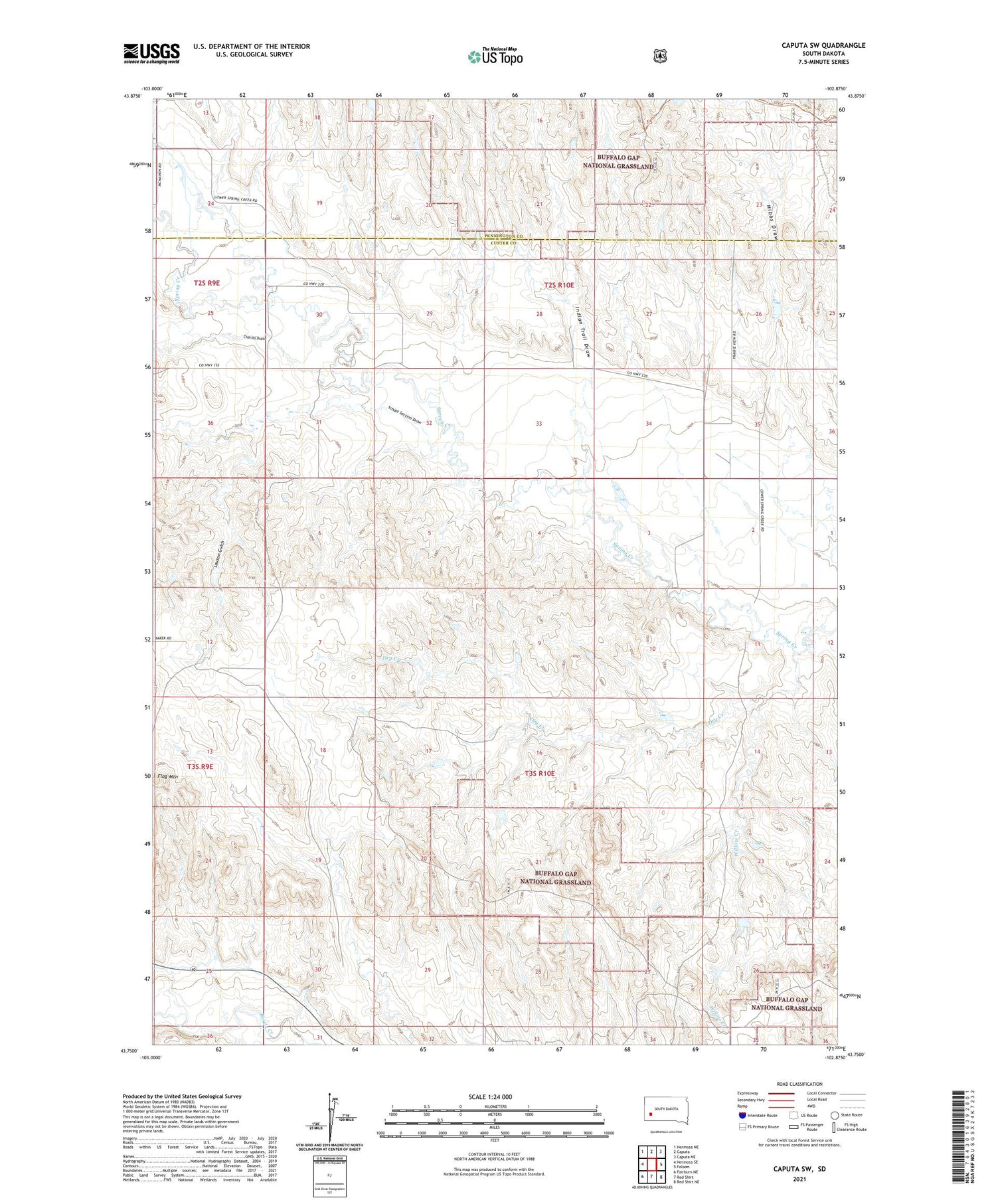 Caputa SW South Dakota US Topo Map Image