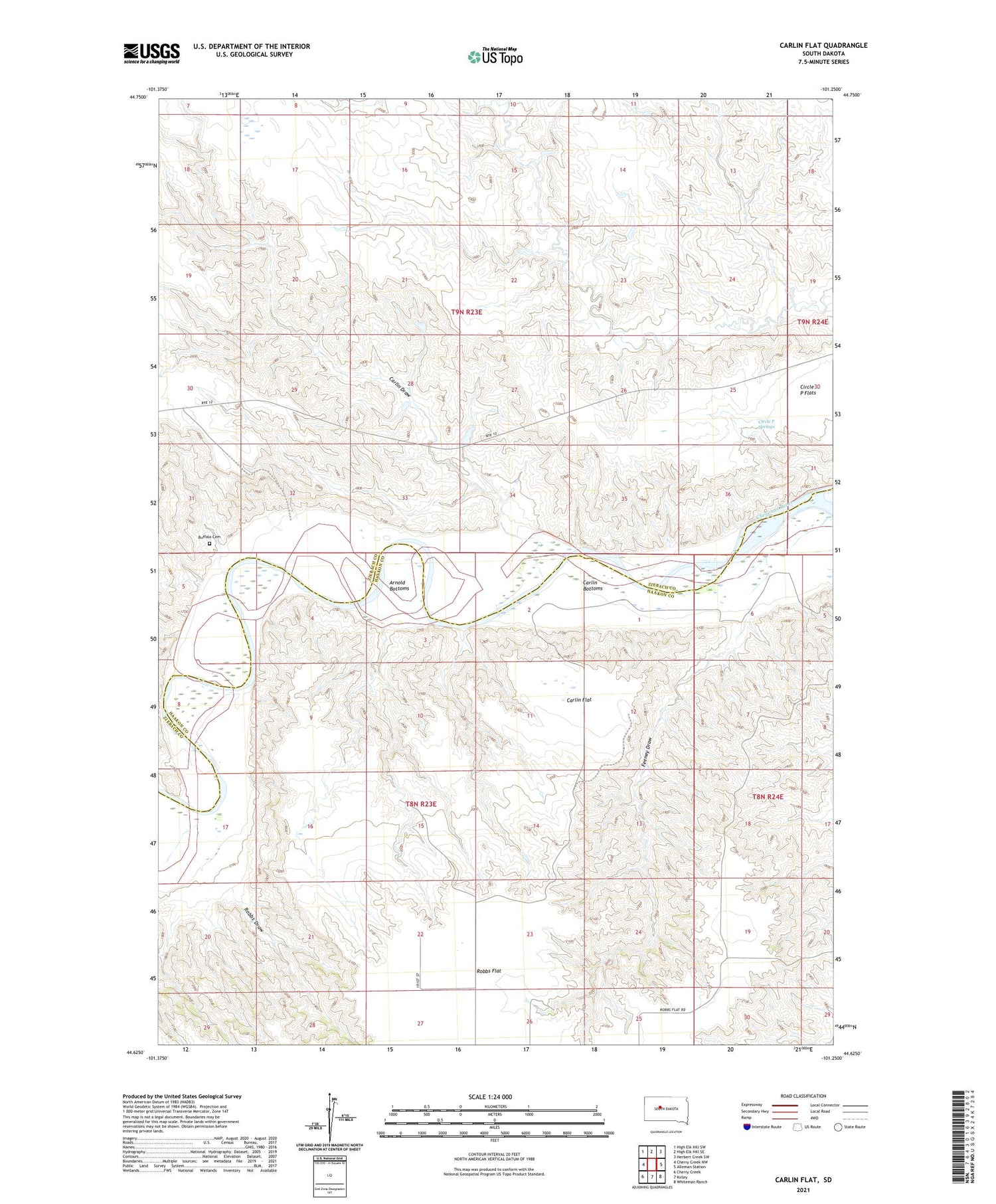 Carlin Flat South Dakota US Topo Map Image