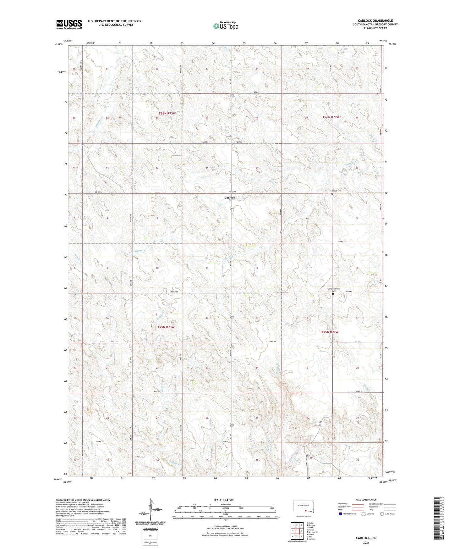 Carlock South Dakota US Topo Map Image