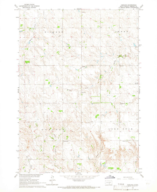 Classic USGS Carlock South Dakota 7.5'x7.5' Topo Map Image