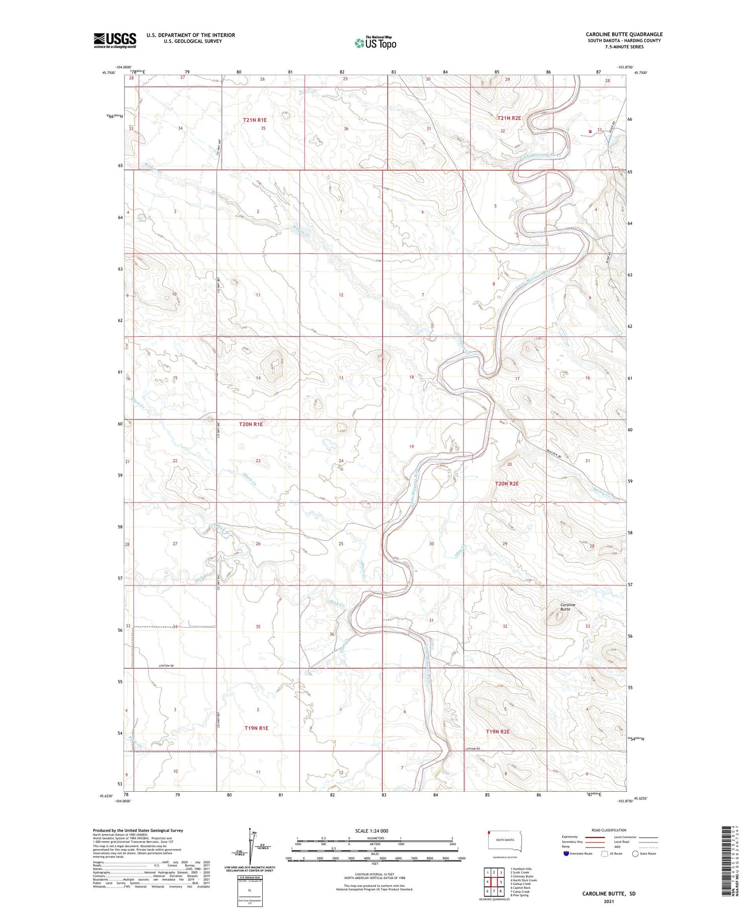 Caroline Butte South Dakota US Topo Map Image