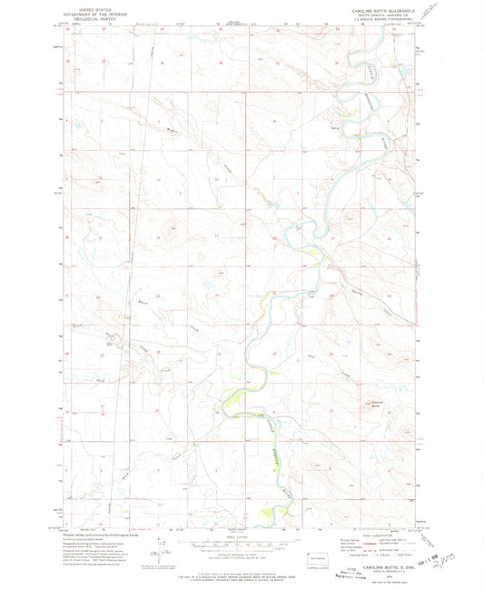 Classic USGS Caroline Butte South Dakota 7.5'x7.5' Topo Map Image