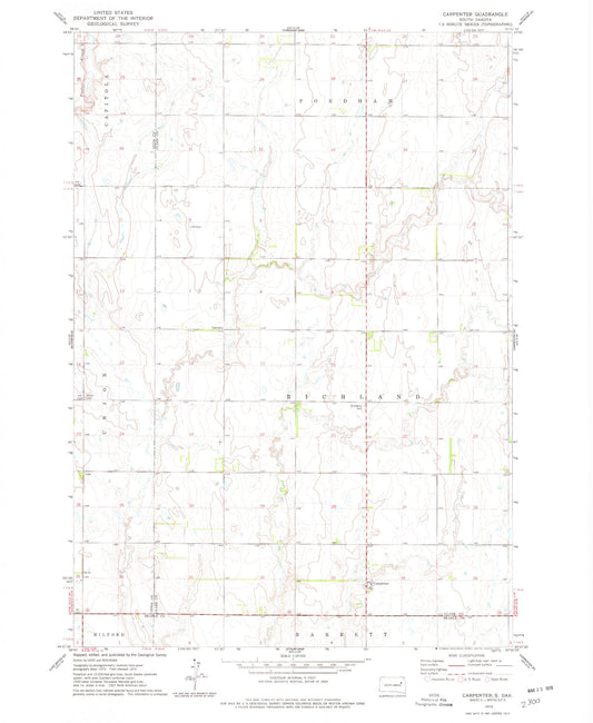 Classic USGS Carpenter South Dakota 7.5'x7.5' Topo Map Image