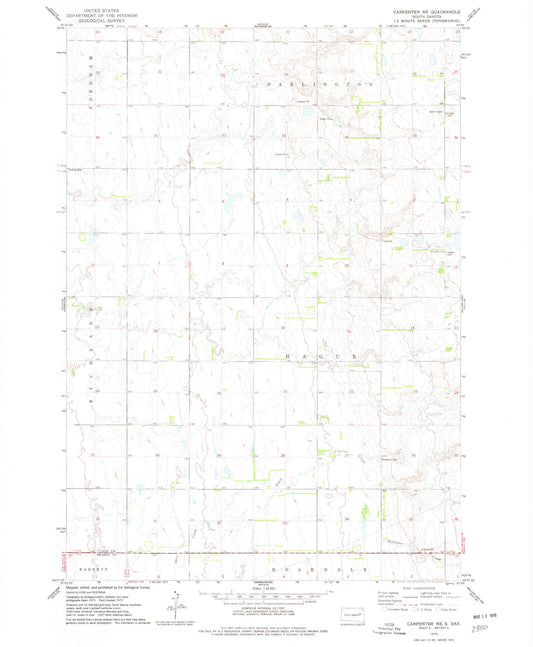 Classic USGS Carpenter NE South Dakota 7.5'x7.5' Topo Map Image