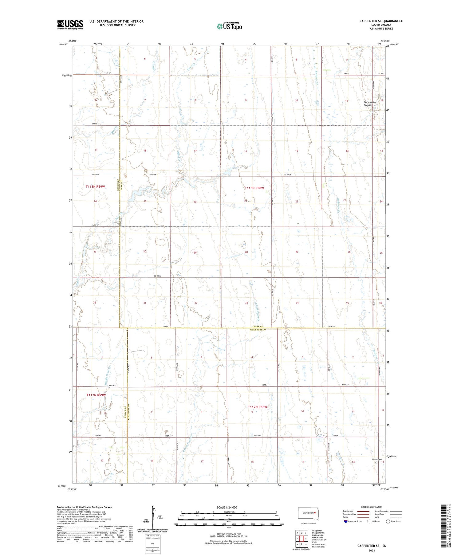 Carpenter SE South Dakota US Topo Map Image