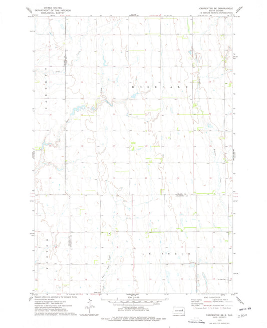 Classic USGS Carpenter SE South Dakota 7.5'x7.5' Topo Map Image