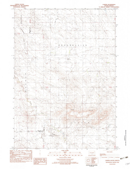 Classic USGS Carter South Dakota 7.5'x7.5' Topo Map Image