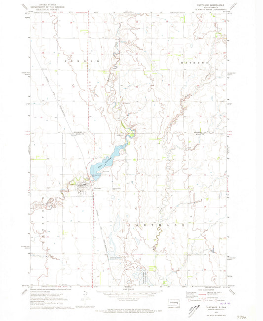 Classic USGS Carthage South Dakota 7.5'x7.5' Topo Map Image