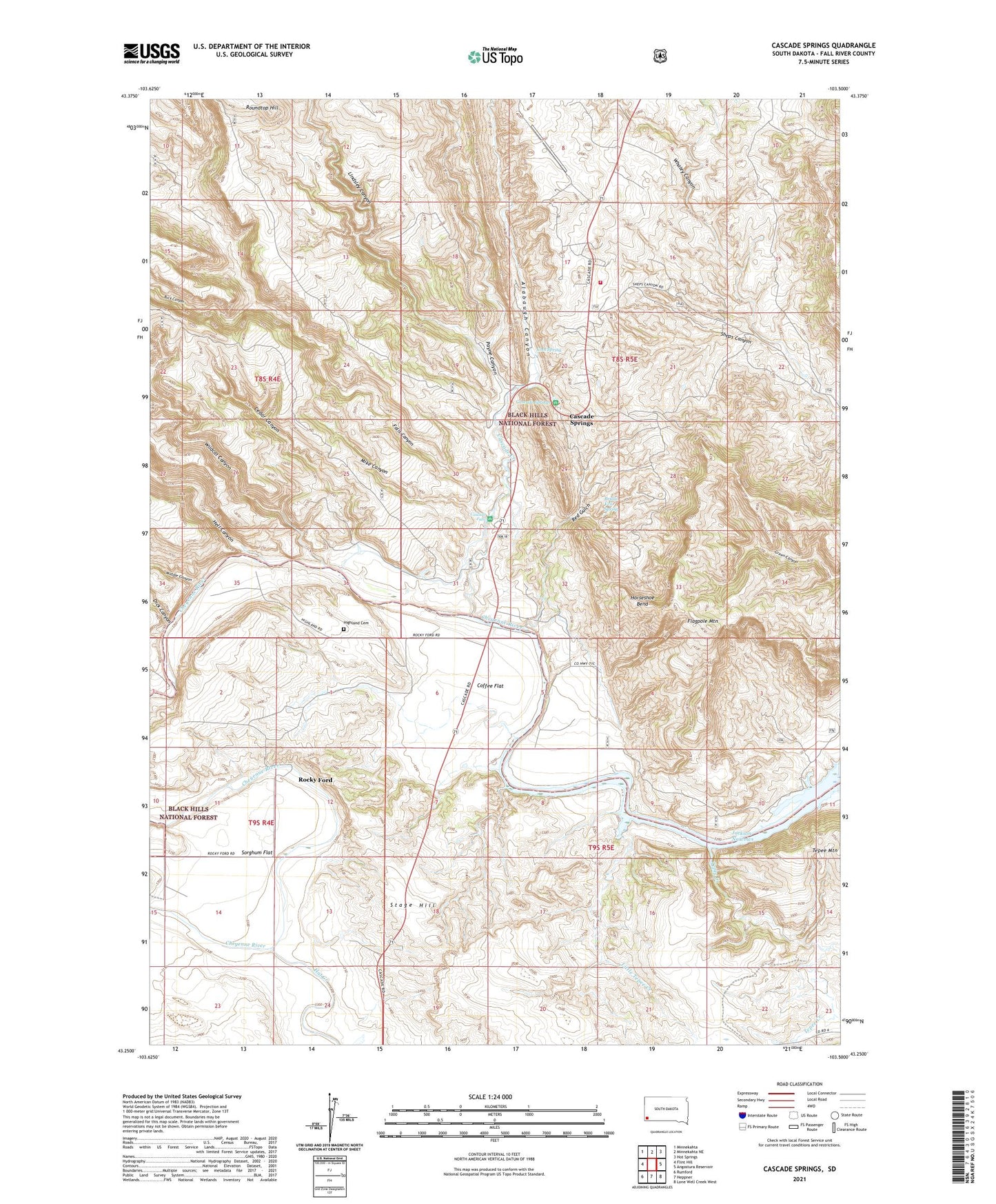 Cascade Springs South Dakota US Topo Map Image