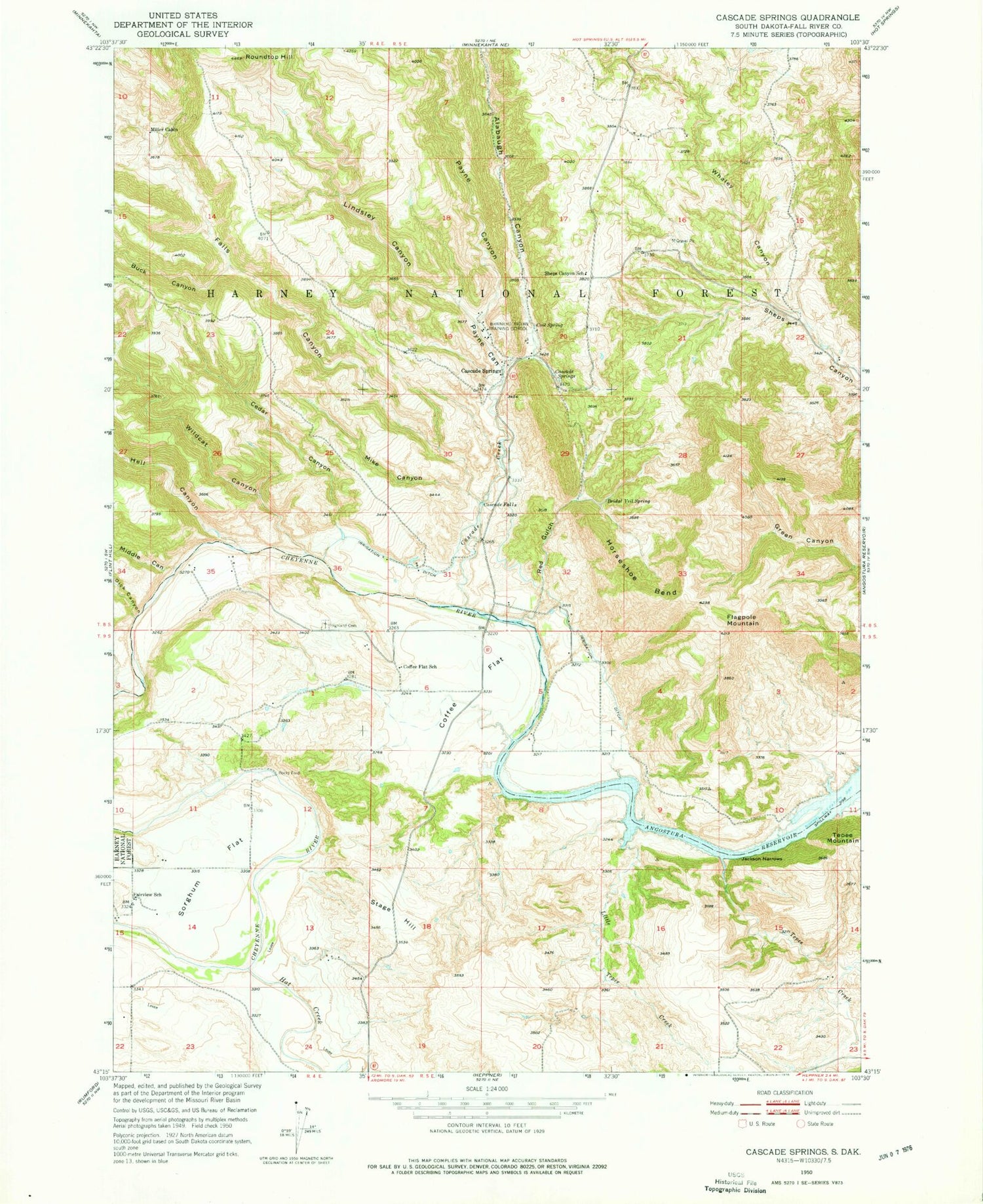 Classic USGS Cascade Springs South Dakota 7.5'x7.5' Topo Map Image