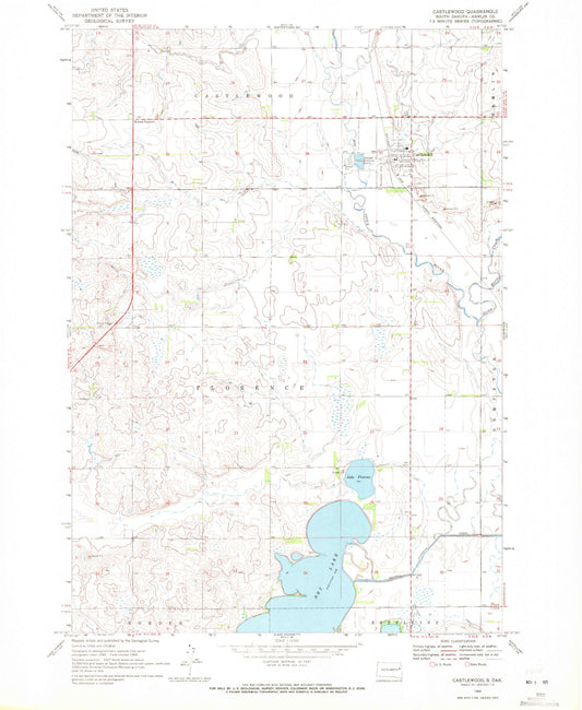 Classic USGS Castlewood South Dakota 7.5'x7.5' Topo Map Image