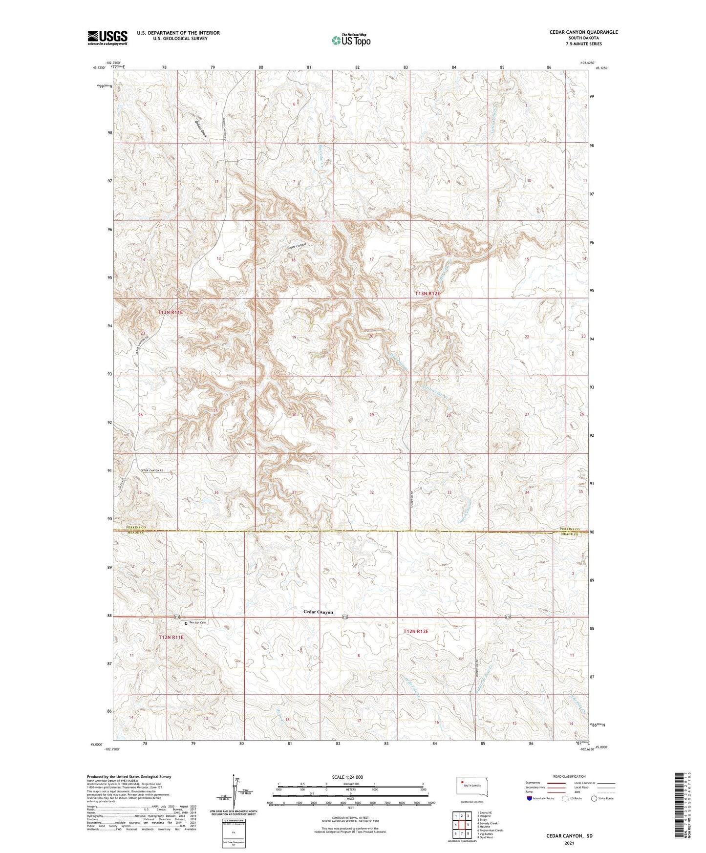Cedar Canyon South Dakota US Topo Map Image