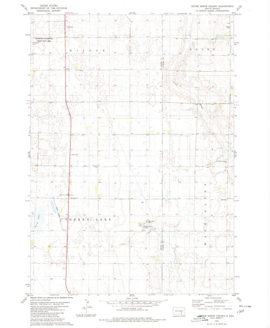 Classic USGS Cedar Grove Colony South Dakota 7.5'x7.5' Topo Map Image