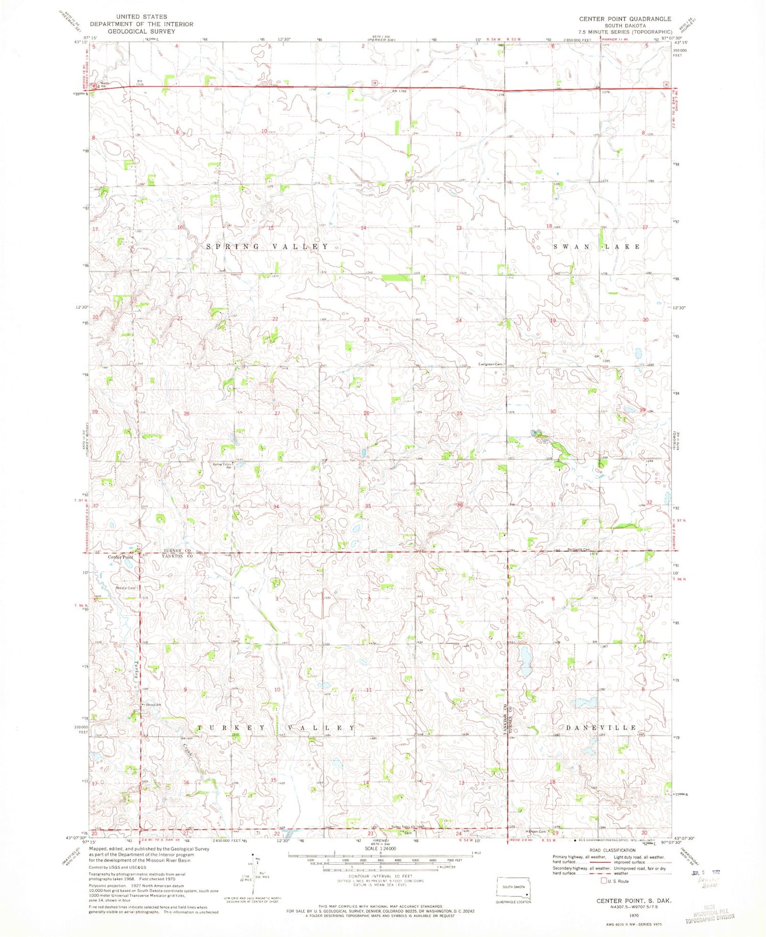 Classic USGS Center Point South Dakota 7.5'x7.5' Topo Map Image