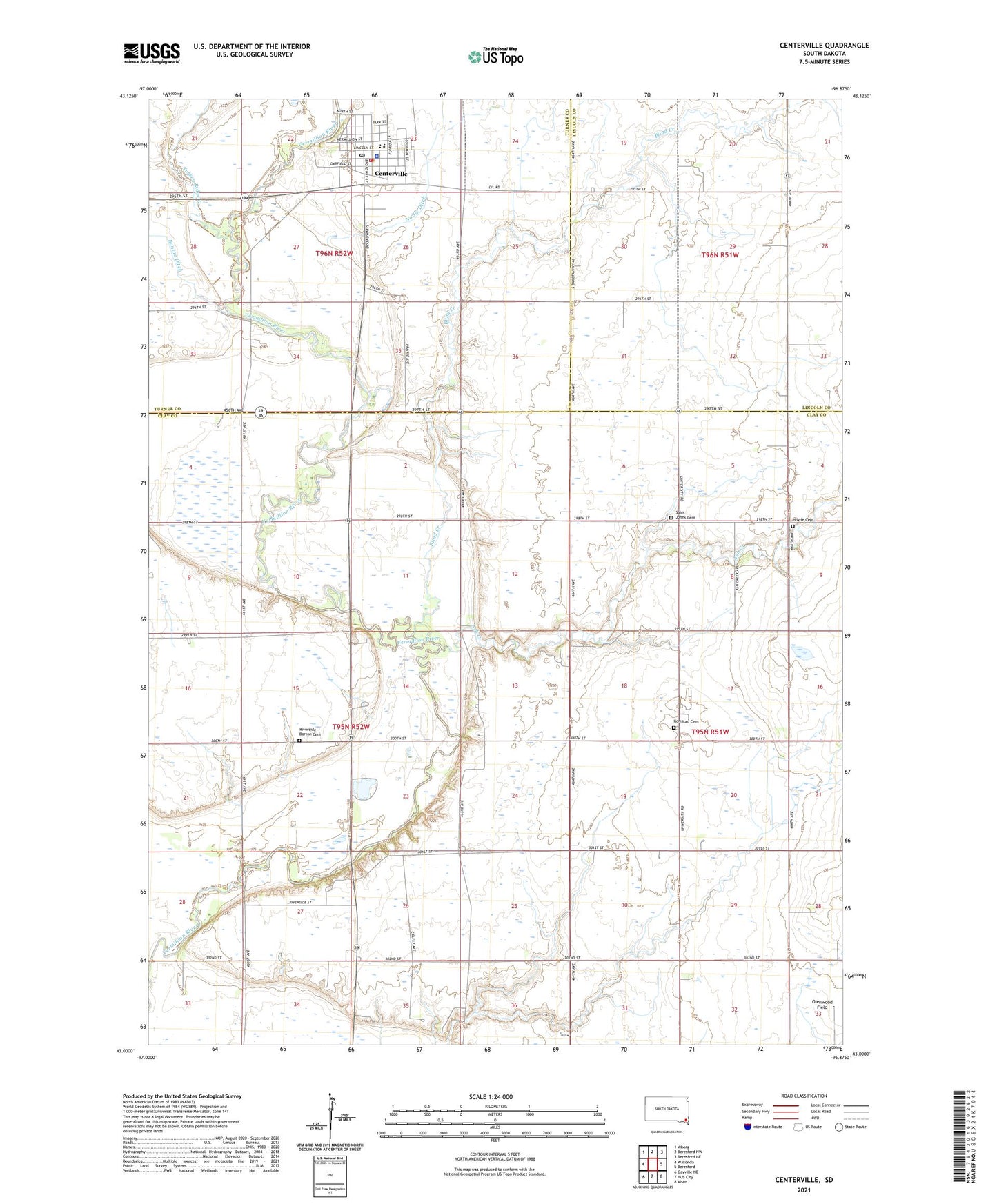 Centerville South Dakota US Topo Map Image
