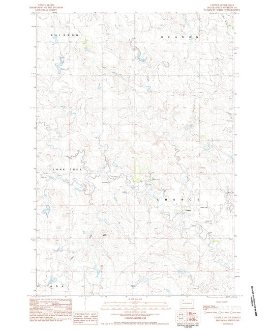 Classic USGS Chance South Dakota 7.5'x7.5' Topo Map Image