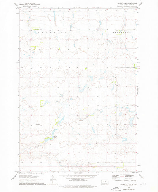 Classic USGS Chapelle Lake South Dakota 7.5'x7.5' Topo Map Image