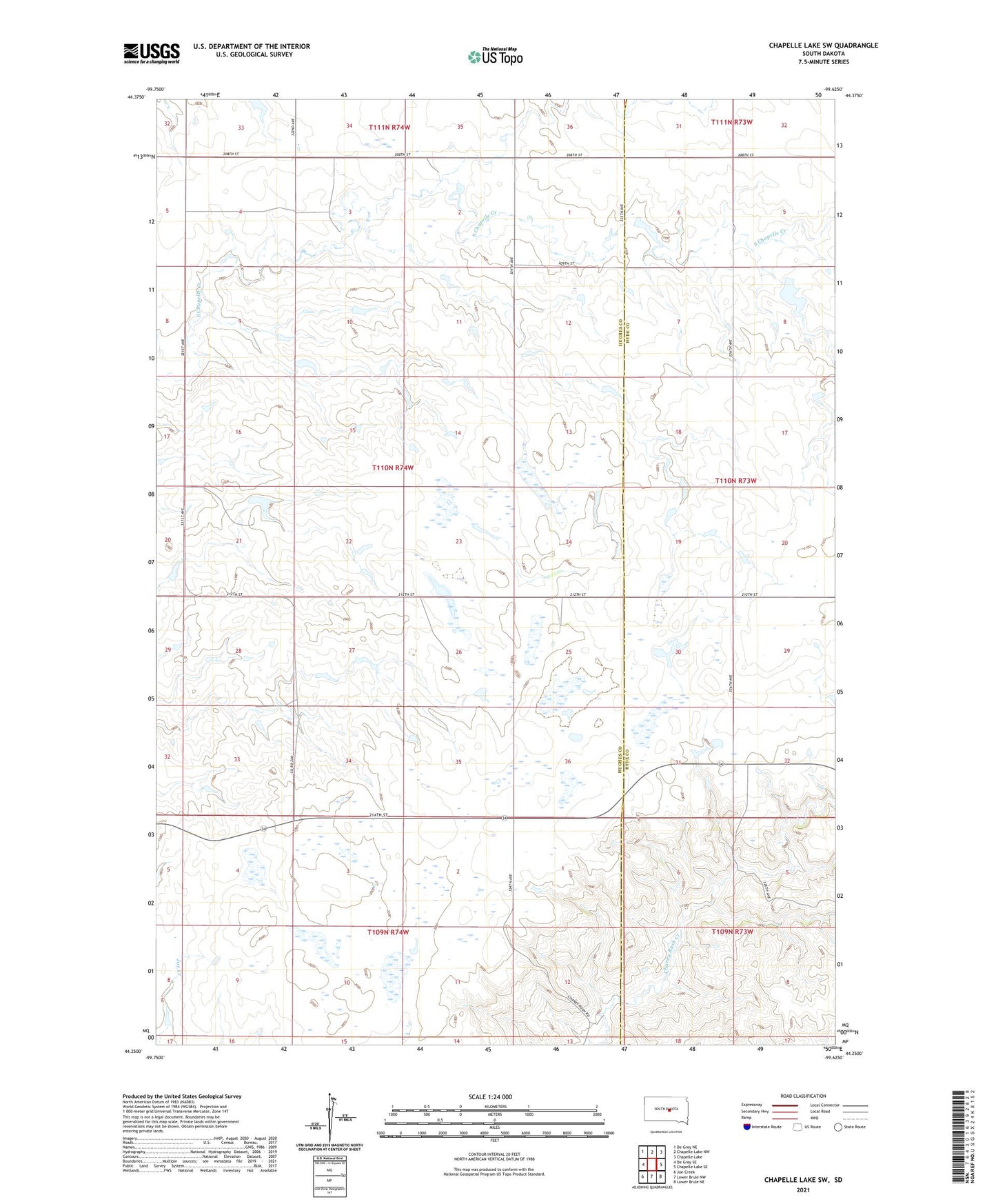 Chapelle Lake SW South Dakota US Topo Map Image