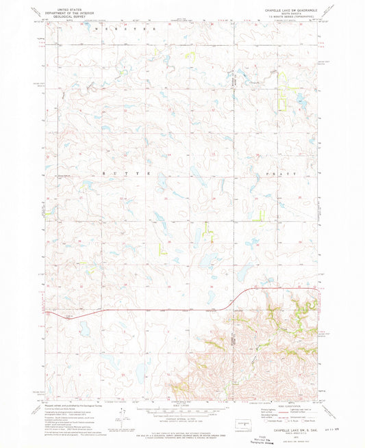 Classic USGS Chapelle Lake SW South Dakota 7.5'x7.5' Topo Map Image