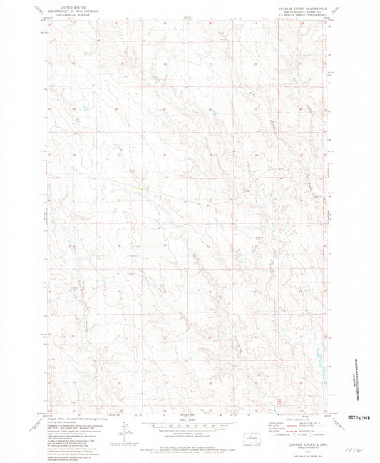Classic USGS Charlie Creek South Dakota 7.5'x7.5' Topo Map Image
