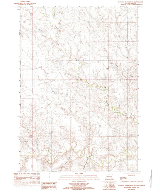 Classic USGS Chasing Hawk Draw South Dakota 7.5'x7.5' Topo Map Image