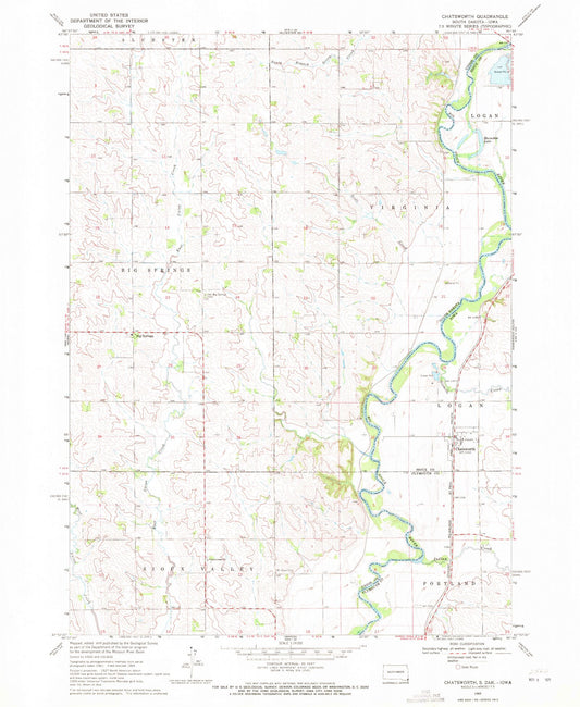 Classic USGS Chatsworth Iowa 7.5'x7.5' Topo Map Image
